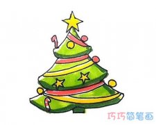 漂亮圣诞树怎么画涂颜色 彩色圣诞树的画法步骤教程