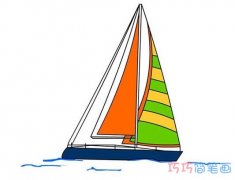 彩色小帆船的画法教程简单 卡通帆船简笔画图片