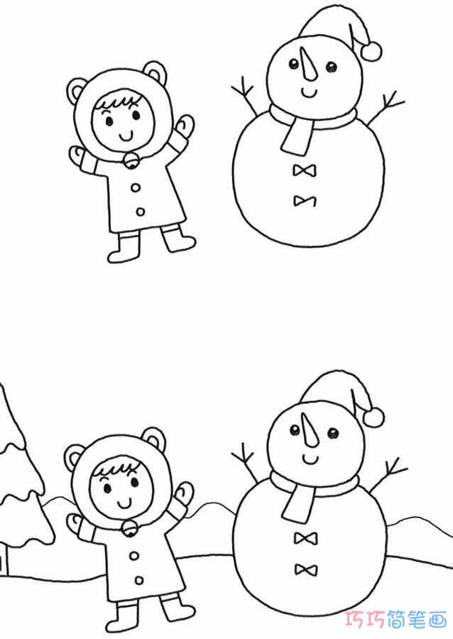 冬天小女孩堆雪人怎么画简洁 小女孩简笔画图片