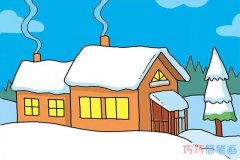 怎么绘画冬天雪屋的画法简笔画教程涂颜色