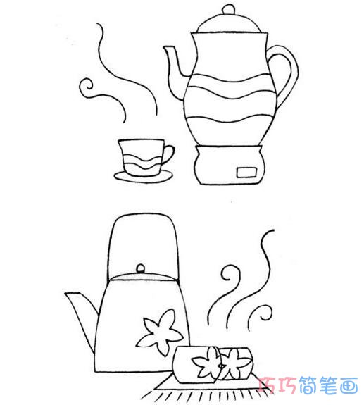茶壶茶杯怎么画简单 带步骤图茶壶简笔画图片