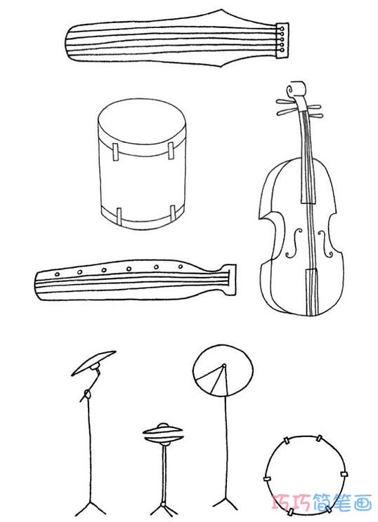 各种乐器怎么画好看 乐器简笔画图片