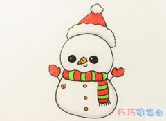 怎么绘画圣诞小雪人的画法 彩色圣诞雪人简笔画图片