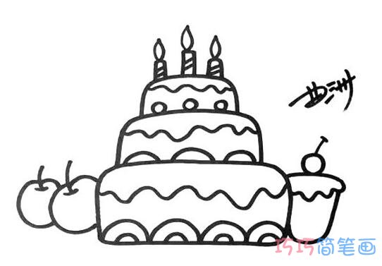三层生日蛋糕怎么画可爱 多彩蛋糕简笔画图片