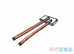 一双筷子怎么画简单易学 筷子的画法步骤简笔画图片