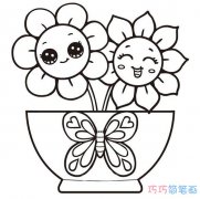 怎么绘画一盆漂亮小花朵的画法简笔画图片