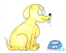 黄色小狗吃食的画法简单可爱 小狗的画法步骤简笔画图片