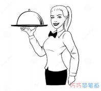 餐厅女服务员素描怎么画简笔画教程简单好看