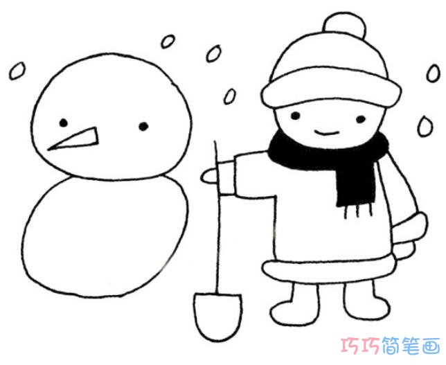  小男孩堆雪人怎么画简洁 小男孩简笔画图片