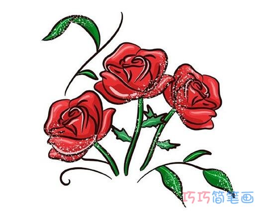  情人节红色玫瑰花怎么画好看 玫瑰花简笔画图片