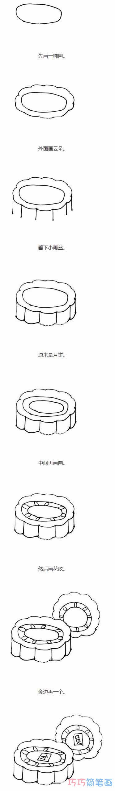 中秋节月饼怎么画好看简单 带步骤图月饼简笔画图片