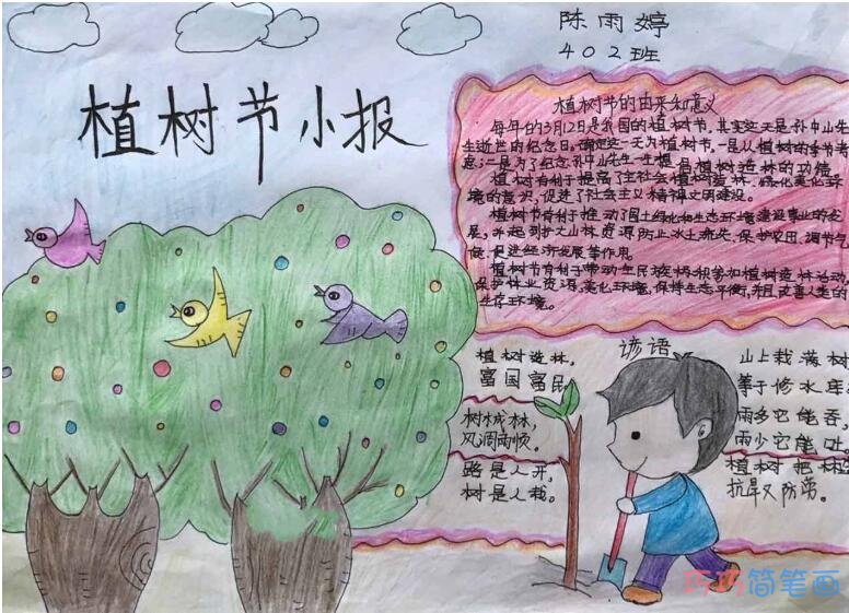 怎么画四年级学生植树节的手抄报图片_植树节手抄报