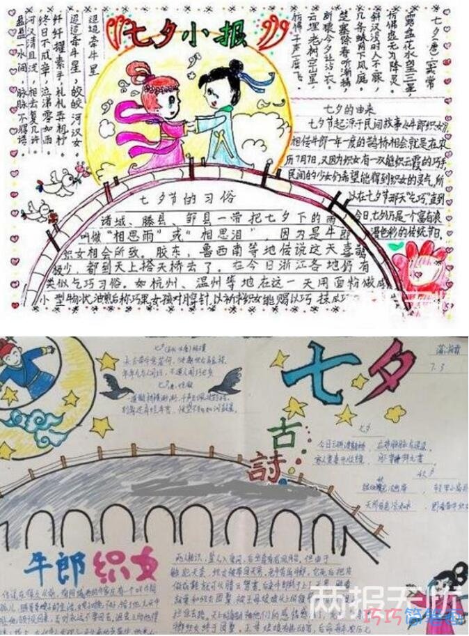 怎么画小学生七夕情人节的手抄报图片