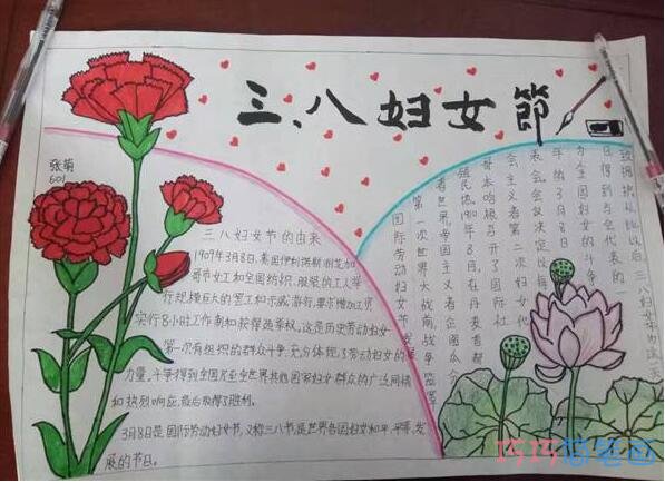 怎么画五年级小学生关于妇女节康乃馨的手抄报图片