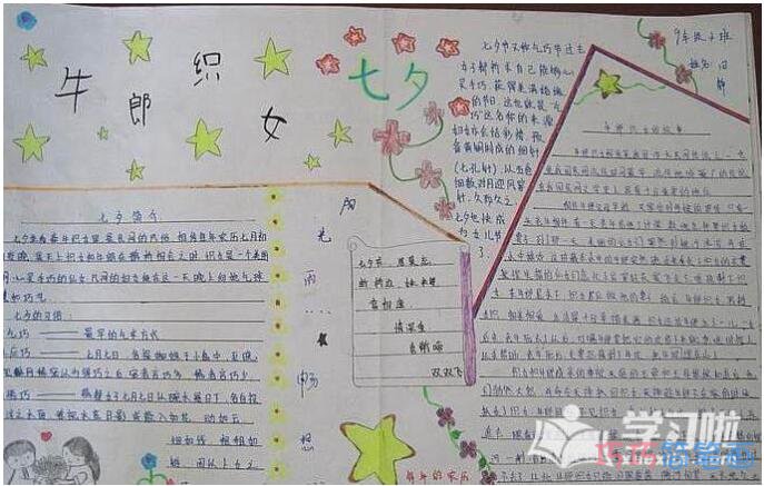 怎么画小学生关于七夕牛郎织女的手抄报图片