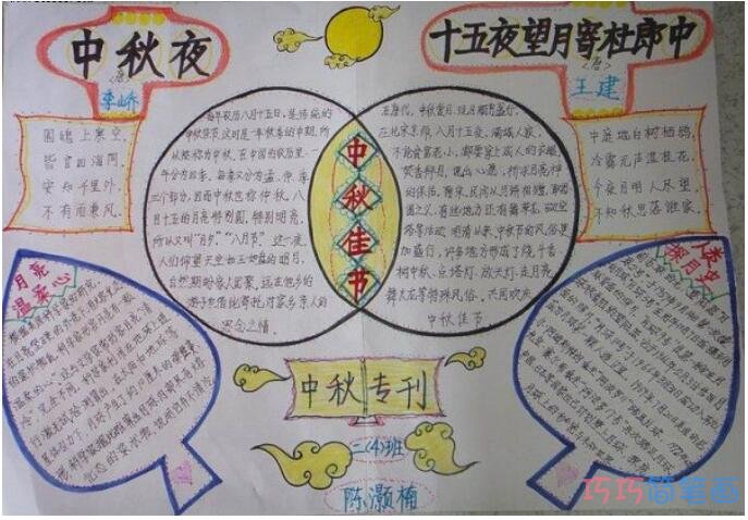 怎么画二年级小学生关于中秋节望月的手抄报图片