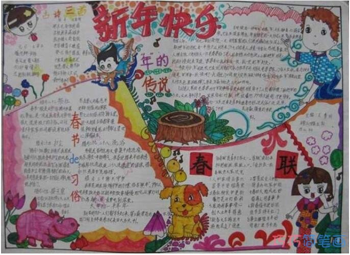 怎么画小学生关于新年快乐春节习俗的手抄报图片