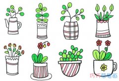1分钟简笔画盆栽植物的画法详细步骤简单好看