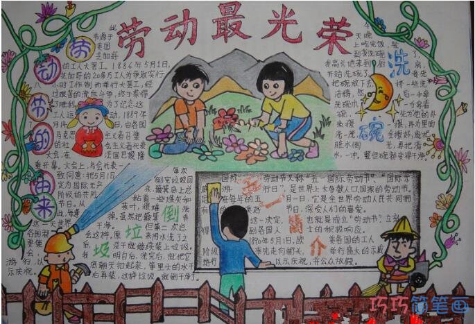 怎么画四年级小学生关于劳动最光荣的手抄报模板图片