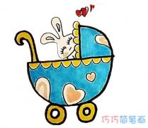 一步一步画卡通婴儿车简笔画教程涂色可爱