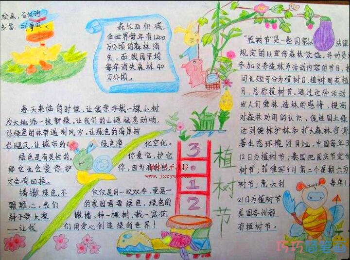 怎么画小学生关于三一二植树节的手抄报模板