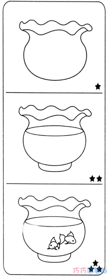 怎么画金鱼鱼缸详细步骤简笔画教程