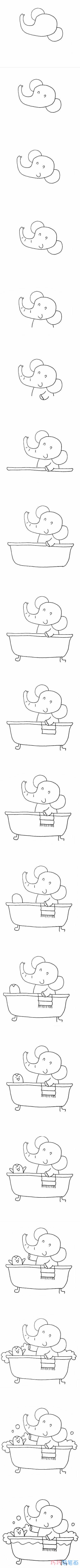 怎么画小象洗澡涂颜色简笔画步骤图