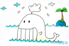 怎么画卡通鲸鱼喷水简笔画步骤涂颜色
