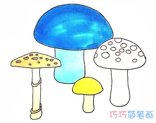 怎么画漂亮蘑菇涂颜色 卡通蘑菇的画法步骤教程