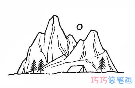 怎么画一座山丘风景的画法简笔画简单好看