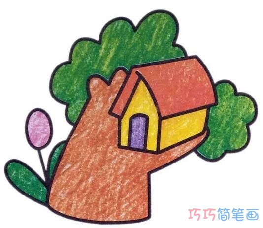 儿童简笔画树屋怎么画涂色简单好看