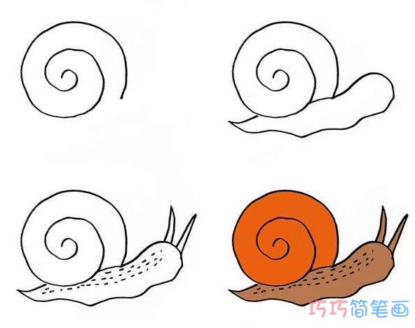 幼儿简笔画蜗牛的画法步骤图带颜色