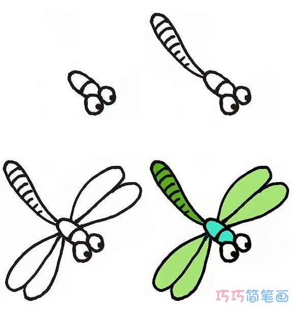简单蜻蜓的画法步骤涂颜色蜻蜓简笔画图片