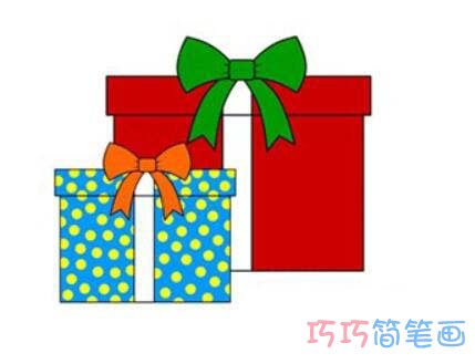 圣诞礼品盒的画法步骤图带颜色简单漂亮
