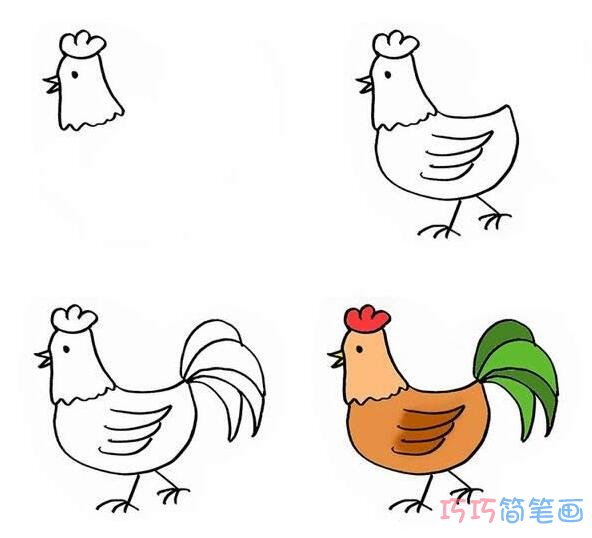 怎样画大公鸡简笔画步骤图带颜色漂亮