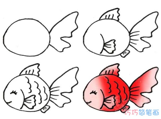 怎样画红色金鱼简笔画步骤图涂色漂亮