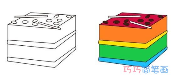 方形生日蛋糕简笔画步骤图彩色简单