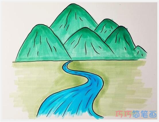 山川河流简笔画怎么画带步骤图彩色
