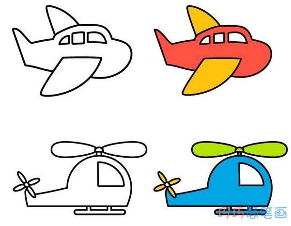  4款简单飞机的画法步骤图带颜色
