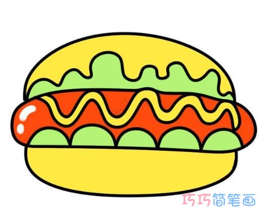 卡通热狗汉堡简笔画怎么画带步骤涂颜色