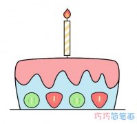 彩色水果蜡烛生日蛋糕简笔画怎么画好看