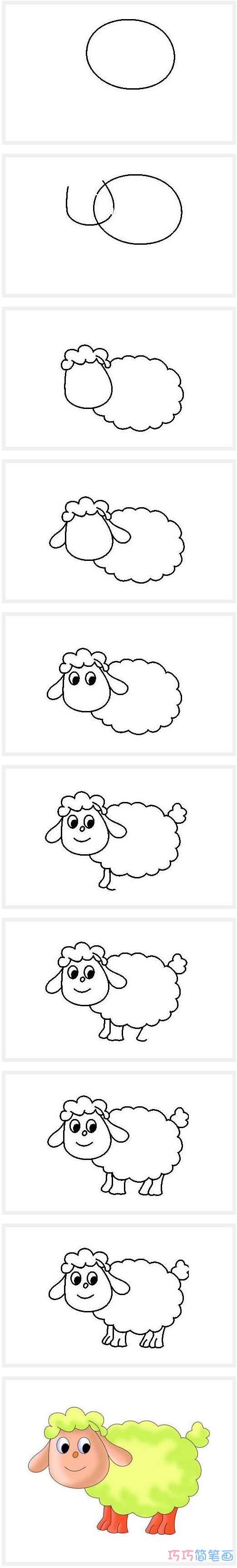 卡通绵羊简笔画怎么画带步骤图彩色