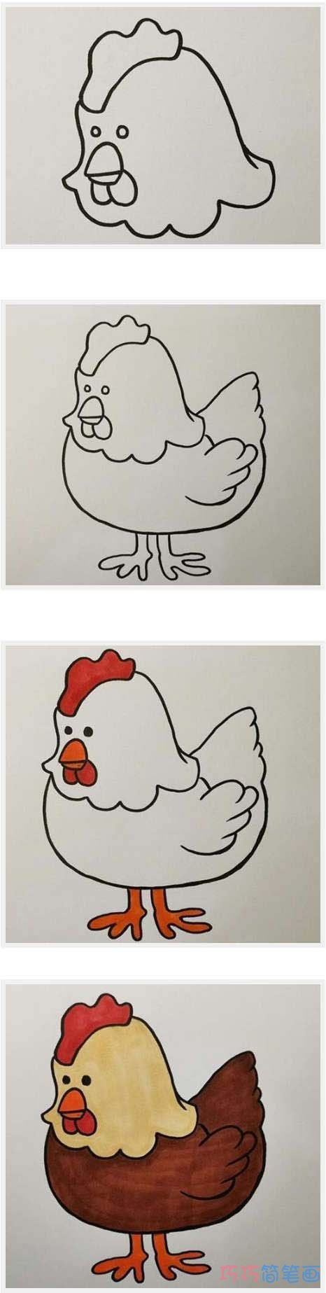 老母鸡的画法步骤图带颜色 母鸡简笔画图片
