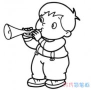  61儿童节吹唢呐表演小男孩简笔画怎么画