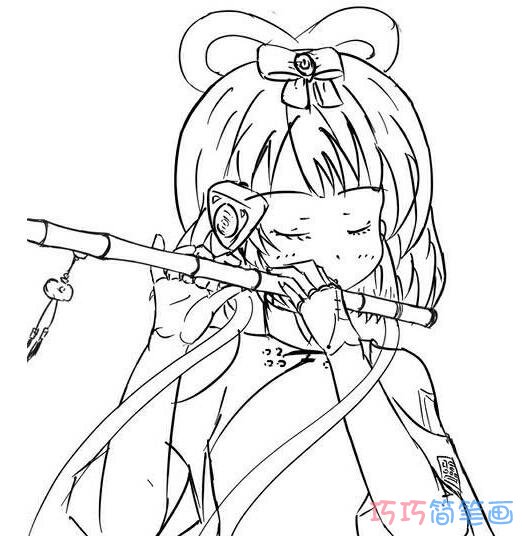 吹笛子小女孩素描怎么画简单漂亮 儿童节简笔画