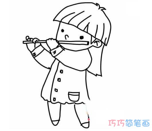 庆祝61儿童节简笔画吹笛子小女孩怎么画简单好看 