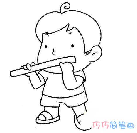庆祝61儿童节简笔画吹笛子小女孩怎么画简单好看 