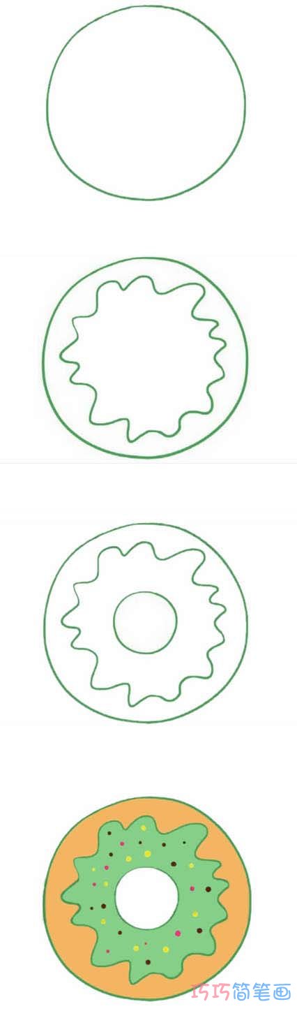儿童甜甜圈怎么画涂颜色 甜甜圈的画法步骤图