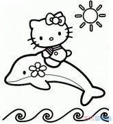 坐海豚上的kitty猫怎么画手绘简单好看