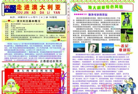 小学生关于走进澳大利亚手抄报怎么画简单漂亮好看